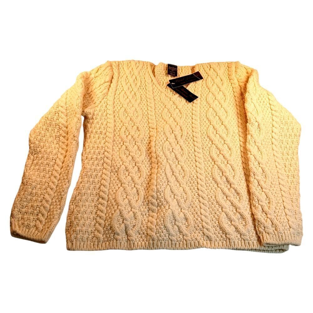 Designer Paul Jones New Ivory 100% Wool Cable Knit Pullover Sweater - Size Large - Picture 2 of 4
